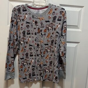 Vera Bradley Gray Dog Print Long Sleeve Pajama Shirt